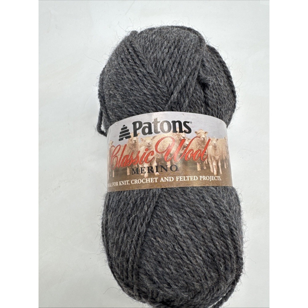 Patons Classic Wool Yarn Skein Dark Grey Mix  00225  Knit Crochet